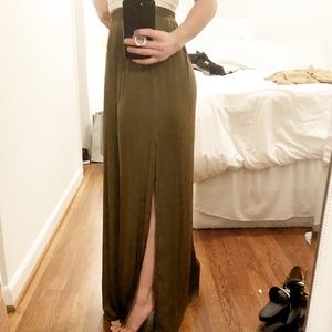 Olive green silk maxi skirt